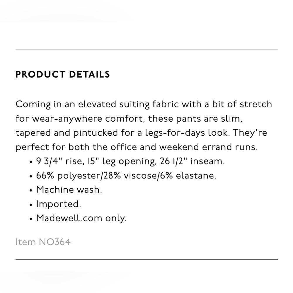 COPY - NWT Madewell The Petite Fairbanks Pant, 2P in True Black - Picture 8 of 12